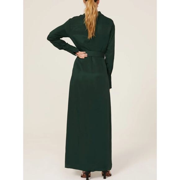 Nicholas Electra Satin Gown 4 Green Long Sleeve Maxi V-Neck A-Line Cocktail Slit - Picture 7 of 15